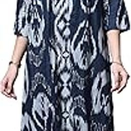 Shree Women Liva Navy Blue Ikat Print Dress with Long Shrug-image-82