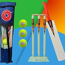 Optimus® Cricket Wooden Kit Combo Set for Kids in Heavy Tetron Cover - Size 5 for 11-12 Year Kids (1 Bat, 3 Tennis Rubber Ball, 3 Wickets, 1 Wicket Base, 2 Bails & 1 Kit Cover) 3D-image-44