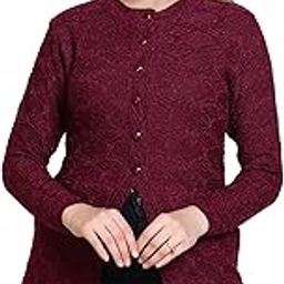 Woollen Women's Long Cardigan(8371MagentaXL), Round Neck-picture-10