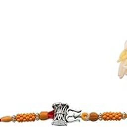 925 Sterling Silver Trishul Damru Rakhi For Men and Boys,Original Certified Om Trishool Damru Bracelet For Brother,Pure Silver Raksha Bandhan With Red Doori For Bhaiya-image-49