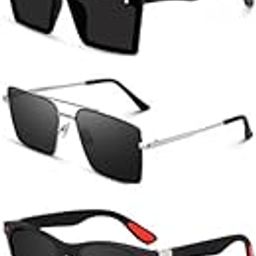 Unisex combo offer pack of 5 shades Unisex Fashion Sunglasses Set, 5 Pairs, Metal Frame, Black and Silver - Combo5-1339-image-65