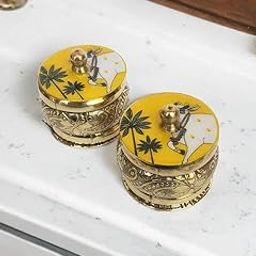 P.R Handmades Brass cow meena design Sindoor Dibbi | Kumkum Box | Sindur Dani | Decoration Box For Gift & Fancy Box Round, yellow colur, Pack of -2-image-13