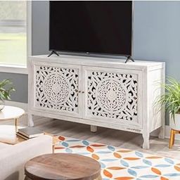 FURNWEAVE Cabinet for Storage | Wooden Sideboard Cabinet | Living Room, Bedroom | Solid Mango Wood (White Antique)-image-68