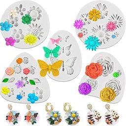 HUSAINI MART | 5 Pcs Flower Clay Molds Polymer Clay Cutters Different Shapes Rose Daisy Sunflower Leaf Butterfly Silicone Clay Molds Cutters Miniature Clay Mold for Earrings Jewelry Making, Crafting Projects-32