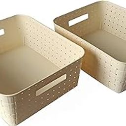 RichCraft International Checkered Plastic Storage Baskets ( Pearl White , Extra Large , 35 cm x 30 cm x 13 cm Capacity 13 litres - Set of 2 )-14