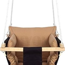 SHYONA Cotton Swing Jhula For Kids Baby'S Children Folding And Washable 0-8 Years Garden Jhula For Babies For Indoor Outdoor (Black Cream), 38 centimeters-21