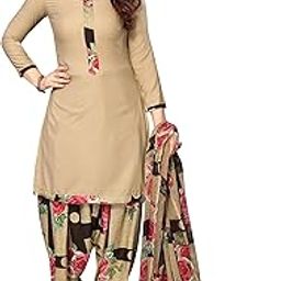 Women's Women's Crepe Printed Patiyala Salwar Suit Dress Material Suit (DM 501 Chiku Red_Chiku & Red_Unstitched)-picture-14
