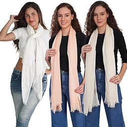Women and Girls Scarfs Stoles Combo Set-Size 65x185cms-Soft Comfortable Cozy Viscose Cotton Scarfs Stoles Summer and Winter-Suitable size Hijab-Easy to dry Stylish White Peach Beige Colour-image-95