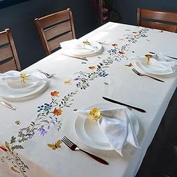RUSTIQUE LINENS 100% Cotton | Premium Embroidered Tablecloth | 150 cm x 150 cm|Small Dining Table Cover for 4 Seater – Elegant & Washable-Flutter Bloom-image-50