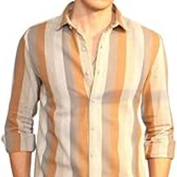 campus sutra Men's Polycotton Stripe-Creased Regular Fit Shirt for Casual Wear | Spread Collar | Long Sleeve | Button Closure | Shirt Crafted With Comfort Fit For Everyday Wear-picture-32