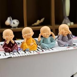 Oblivion Buddha Monk Figurines Set 4Pc – Multicolour Polyresin Decorative Statues for Home Decor, Indoor/Outdoor Garden, Car Dashboard, Wall Shelf, Office Table, Spiritual Yard Art & Unique Gift Items-22