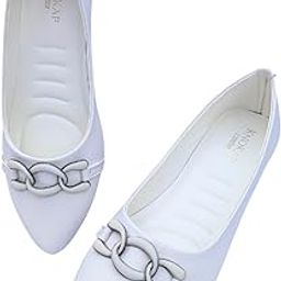 Women's Slip-On Light-Weight & Comfortable Casual Ballerinas | Semi-Formals, Smart-Casual, Travel & Shopping, Office Bellies | Soft & Cushioned Footbed with Anti-Skid Outsole | White/Grey-image-96