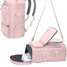 40L Gym Bag for Women, 2-in-1 Pink Nylon Travel Backpack & Shoulder Bag with Shoe Compartment, Waterproof Pouch, Detachable Strap, Multipurpose Fitness, Yoga & Sports Duffel for Ladies-image-105