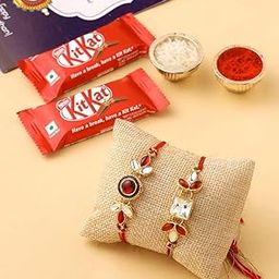 CraftVatika Kundan Rakhi Set of 2 for Brother with Chocolate Combo Pack - Elegant Designer Rakhi for Brother Bhaiya Bhabhi Kids Bhai with Greeting Card-image-31