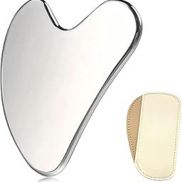 Stainless Steel Gua Sha Facial Tools for Face and Body Massage,SPA, Anti-Aging,Tighten Skin,Muscle Tension and Puffiness Relief,Skin Care Gifts for Women（Scraping Board+Leather Cover）-image-52