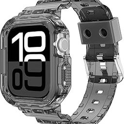 VEMIGON Transparent Watch Band with Tough Protective Case for Apple Watch Straps 45mm 44mm 42mm 41mm 40mm 38mm, Sport Bands with Bumper Cover for iWatch Series 9 8 7 6 5 4 3 2 1 SE-image-42
