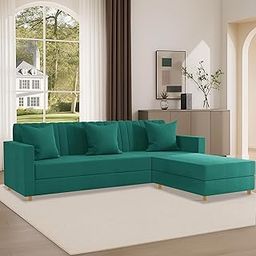 SOFA SANCTUARY-4 Seater - L Shape Convertible Sofa Set for Living Room Furniture Set, Modular Sectional Couch for Small Space, Upholstery-Velvet Fabric (Green)-image-61