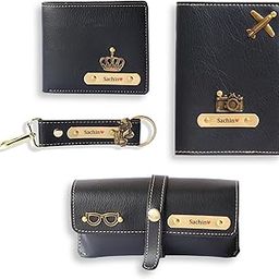 Thebaegift Personalised All in One Men's Combo Gift (4 pcs) Customized Leather Wallets, Key Chain, Eyewear Case and Passport Cover with Name | Best Gift for Brother, Husband, Boyfriend, Father (BLACK)-image-85
