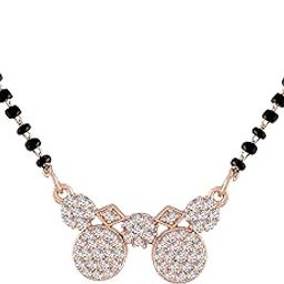 18k Rose Gold Plated Traditional Single Line American Diamond Pendant with Black Bead Chain Mangalsutra for Women (D075)-image-34