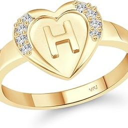 Vighnaharta cz alloy Rhodium and Gold plated Valentine collection Initial '' H '' Letter in heart ring alphabet collection for women and Girls-image-37