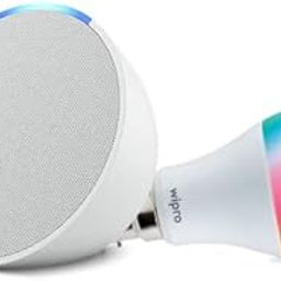 Echo Pop (White) Smart Home combo with Wipro 9W LED Smart Color Bulb-1