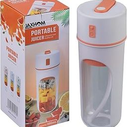 JAXHOM 580 ML Juicer For Home Electric Rechargeable I Mini Juicer With Straw And USB I 3D 6 Blades For Quick Juicing (OrangeXWhite)-image-3