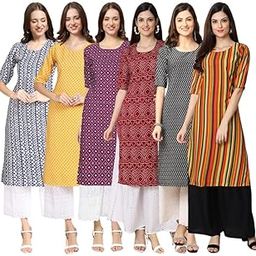 Women's Crepe Digital Print Straight Kurta [Pack of 6]-picture-26