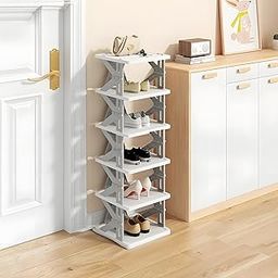 HUYFGDYSA 6 Tier Foldable Shoe Rack Tall Organizer- Narrow Free Installation Small Shoe Rack for Front Door Entrance Shoe Storage Flexible and Shelf Space Saving Organizer for Closet(Gray)-11