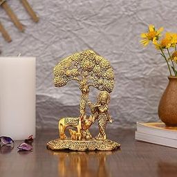 Collectible India Gift Items Metal Krishna Idol Murti with Kamdhenu Cow - Gold Plated Showpiece Articles for Home Decor, Office,House Warming (Set of 1)-24