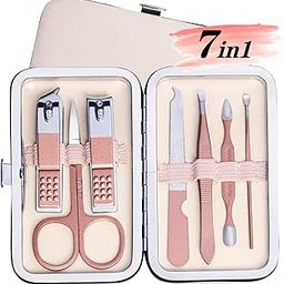 Professional Manicure Set, 7 in 1 Nail Clippers Kit, Travel Mini Manicure Set with Tweezers and Scissors(pink)-image-27