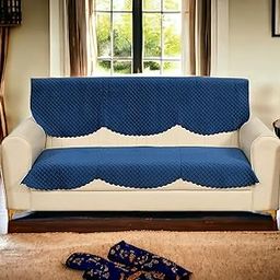 Velvet Self Design Quilted Sofa Chair Cover 3 Seater Blue-image-59