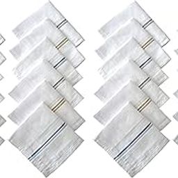 100% Cotton Premium Collection Handkerchiefs Hanky For Men - Striped XXL King Size (Color White 24 Pcs)-image-29