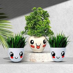 Set of 3 Artificial Plant Pots Faux Plants with Pot Set of 3 Small Size Studio Plants for Home Decor, Living Room, Balcony, (Green) Plastic-6