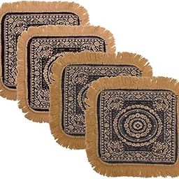 Homestic Pack of 4 Velvet Pooja Mat for Sitting On Floor | Comfortable Eating Aasan for Home | Decorative Sitting Mat for Meditation & Mandir | Floral - Brown & Grey-image-104