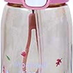 Toyshine Bunny Kids Water Bottle With Straw - Spill Proof Straw Valve, Pop Button, BPA Free Water Bottle for Kids School - Featuring Soft Silicone Handle Grip - Children's Drinkware - 550 ML - Beige-image-55