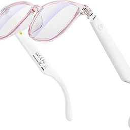 Bluetooth Audio Smart Glasses, Smart Wireless Headphone Sunglasses for Men and Women,Built-in Mic & Speakers,Magnetic Charging (White-Pink)-42