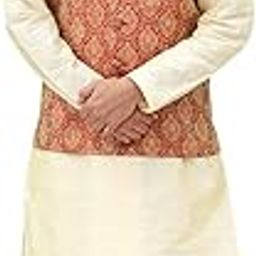 Men's Golden Kurta Dhoti with Maroon Jacket Set (42)-image-45