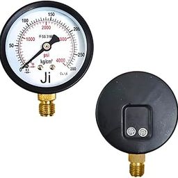"Ji" Japsin Instrumentation Commercial Pressure Gauge, 2 1/2" Dial, Range 0-280 Kg/Cm2 with a dual scale of 4000 PSI, Direct Mounting Bottom Entry, 1/4" BSP Connection, MS Case & Brass Internal-19