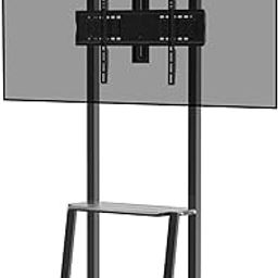 BIG VUE Rolling/Mobile TV Cart with Wheels for 32-65 Inch LCD LED 4K Flat Screen TVs, TV Floor Stand with Shelf Holds Up to 100 lbs | Adjustable Height Trolley Max VESA 600 x 400 mm-image-2