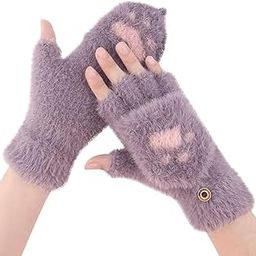 w+ Half Finger Winter Gloves for Women and Girls Soft Plush Angora Wool Knitted Mitten Short Glove Girls Boys Woolen Fingerless Warm Winter Hand Gloves (Grey)-picture-44