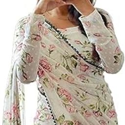 Women's Georgette Floral Digital Printed Ready To Wear One Minute Saree With Unstitched Blouse Piece, Multicolour-image-5