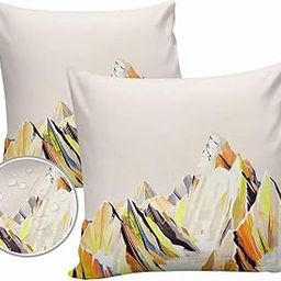 Pack of 2 Outdoor Pillow Covers 16x16 Waterproof Snow Mountains Throw Pillow Covers, Decorative Pillowcases Modern Abstract Oil Painting Orange Cushion Covers for Patio Garden Couch Pillow Case-12