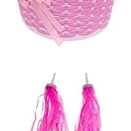 2 Pieces Kids Bike Grips Sparkle Retro Pom Pom Tassels Handlebar Streamers Pink + Kids Girls Pretty Bike Bicycle Front Basket Shopping Holder Case Easy Mount|Cycle for Kids |Parts |Break-picture-30