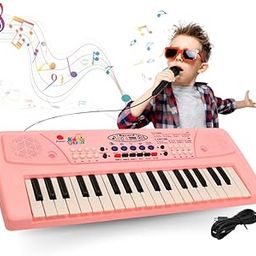 KID KRAZE 37 Keys Kids Piano with Mic Portable Electronic Keyboard Toy Beginners Educational Songs Recording Musical Toys Age 3 to 5 Years Pn12, Pink-18