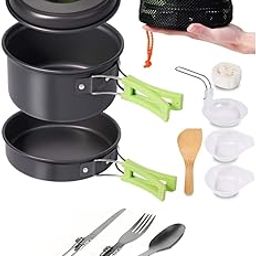 DPCR Camping Cookware Mess Kit of 11 pcs for Backpacking Gear – Camping Cooking Pots and Pans Set - Backpacking Stove/Portable Stove Compatible-image-74