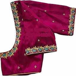 Maggam aari Hand Made Pink with Thread work blouse Piece 1- Meter unstriched-image-31