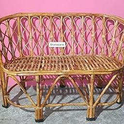 Bamboo Cane Two-Seater Sofa with Cushions, Indoor Outdoor Furniture for Living Room, Balcony-image-12