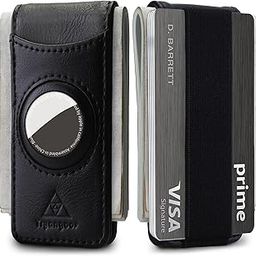 Slim Magnetic Money Clip Wallet for Men with Airtag Holder & Elastic Band,Leather Card & Cash Holder for Men (Black)-image-2