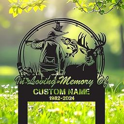 Custom Hunting Memorial Stake, Fishing Memorial Stake, Fisher Loss, Cemetery Stake, Grave Marker, in Memorial of Gift, Hunter Loss, Dad Lost, Garden Yard Sign Outdoor Tombstone-image-2
