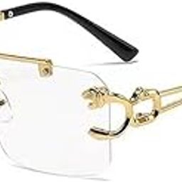 Retro Rimless Diamond Cut Rectangular Sunglasses For Men And Women (Gold-Transparent),Non-Polarized-picture-32